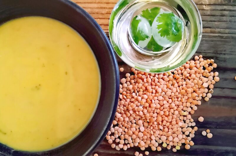 CHILLED SPICED LENTIL SOUP with FROZEN CORIANDER LEAVES